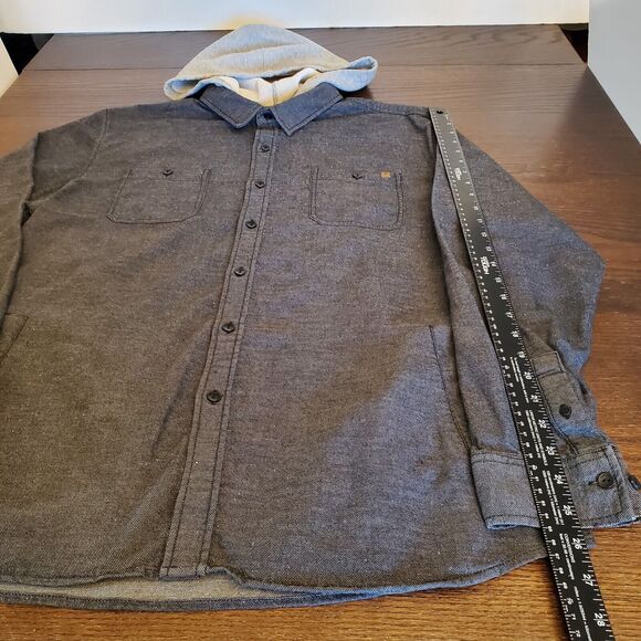 Vtg Rip Curl Youth Shirt w/Hoodie L Gray Button Down Skater Jacket Slant Pockets - Picture 8 of 16